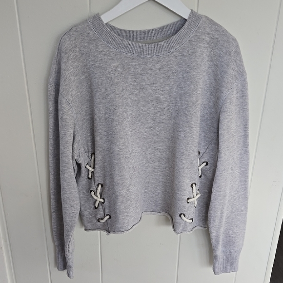 Aerie Light Gray Lace-Up Sweatshirt Size XS - Picture 7 of 7